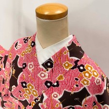 Japanese Kimono Komon Vintage Komon awase Polyester Free Shipping L size 5192