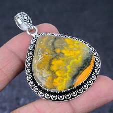 Bumblebee Jasper Gemstone Handmade 925 Sterling Silver Gift Pendant 2.36