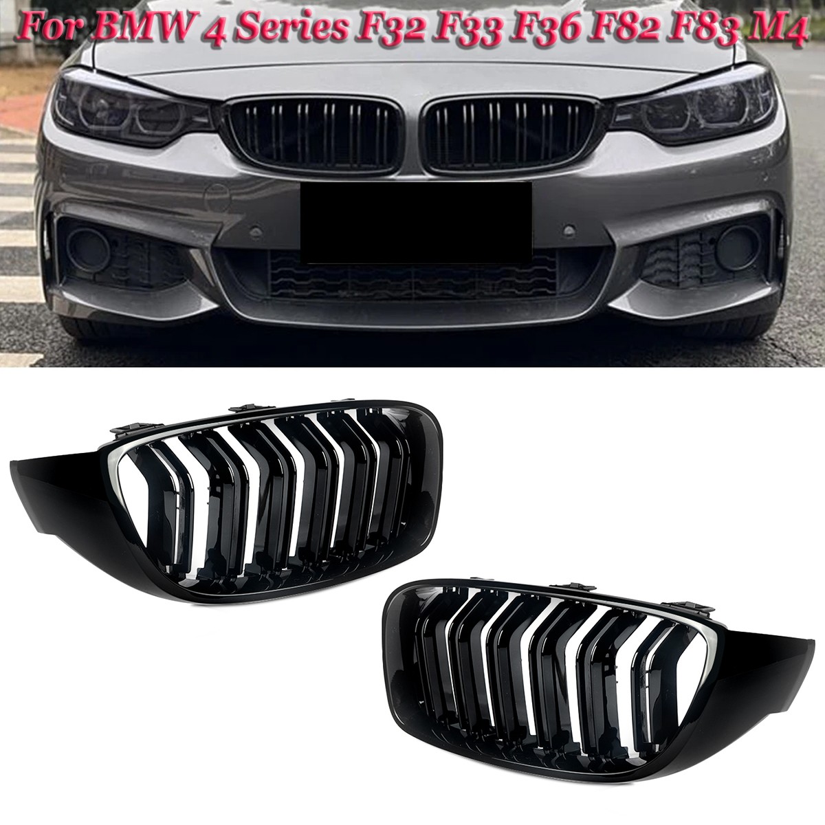 For BMW F32 F33 F36 420i 428i 430i F80 M3 F83 M4 Dual Slats Front Kidney Grille