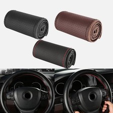 Genuine Leather Car Steering Wheel Cover DIY Stitch On Wrap for 15"/15inch Auto