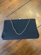 Black Small Vintage Clutch Silver Hardware Clasp Closure Chain Strap Lined