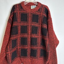 VTG Environmental Clothing Knit Sweater Size L Red Black Long Sleeve USA Made