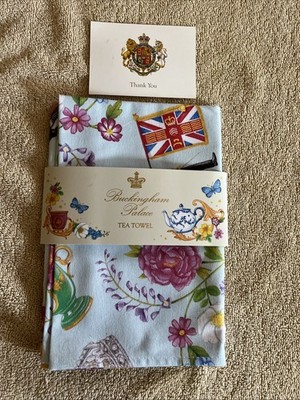 Royal Collection Trust Buckingham Palace Summer Tea Towel Blue Rose Crown New
