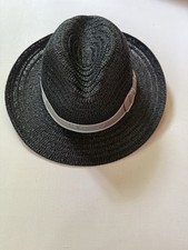 NWT NORDSTROM Rack Fedora Hat Black Straw Gray Band Women s L/XL