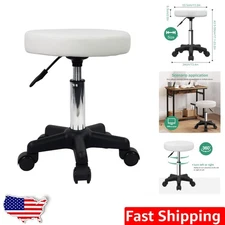 White Modern Rolling Stool PU Leather Height Adjustable Spa Massage Chair