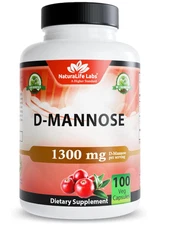 NaturaLife Labs Organic D-Mannose 1300 mg with Organic Cranberry Extract 100 mg