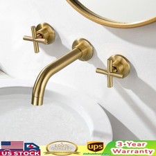 Wall Mount Tub Filler Faucet Brushed Gold High Flow Bathtub Faucet Solid Brass