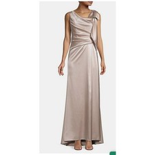 Eliza J Evening gown champagne side Bow Silky Side Ruching Size 8 Orig$228 NEW