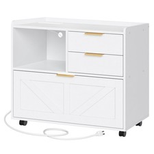 Lateral File Cabinet, Wooden Office Storage Drawers with Charging Station, Fi...