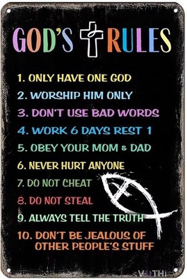 Ten Commandments Room for Boys Girls Tin Metal Signs Home Décor 8x12
