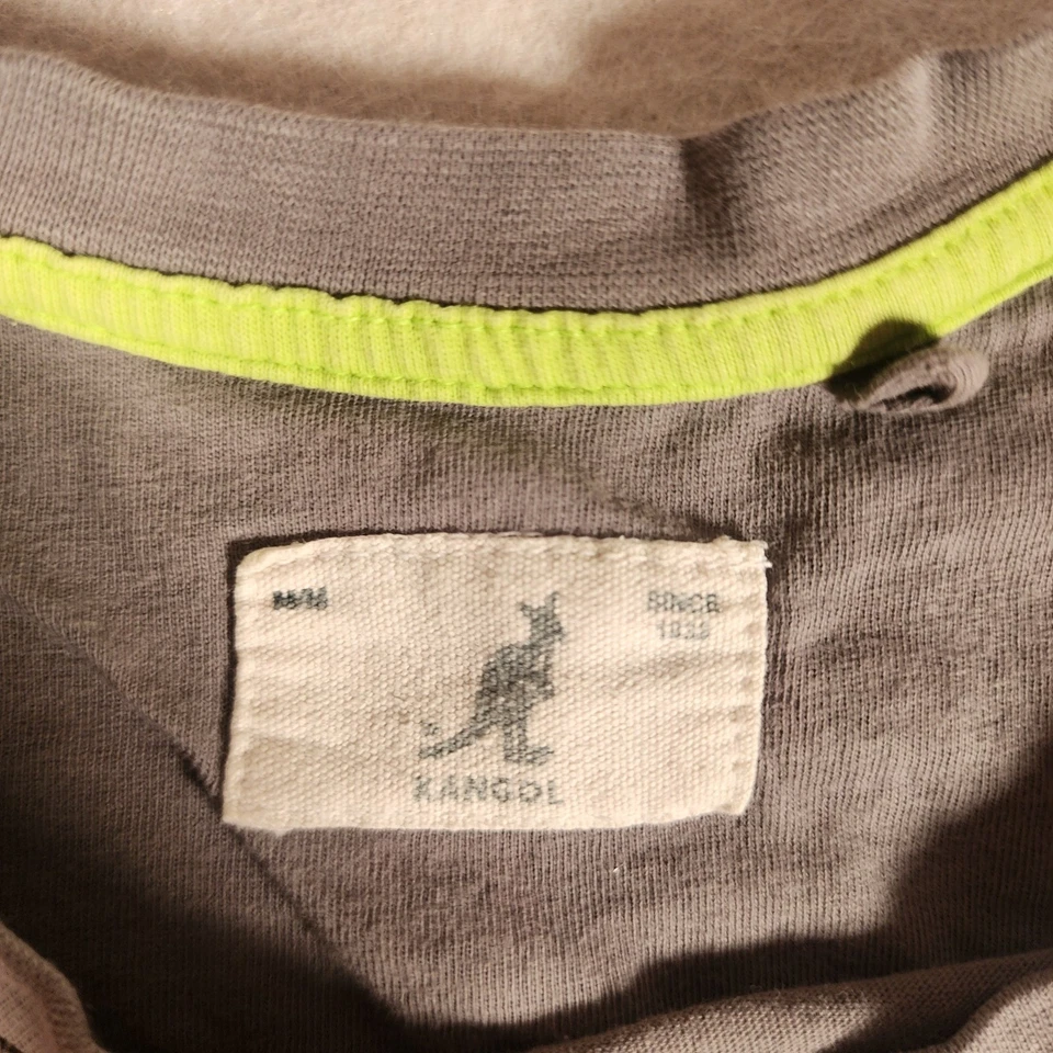 Camiseta Kangol Gris Gráfico Logo Manga Corta Bloques de Color Informal Top Mediana Foto 2 de 4