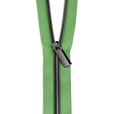 Zippers Magnolia Green #5 Nylon Gunmetal Coil Zippers 3 Yds + 9 Pulls