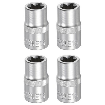 4pcs E-Torx Socket 1/2'' Drive E16 Star Socket 1.5'' Long 35K Alloy Steel