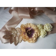 Blush Gold Applique Leaves Floral Rhinestone Bridal Wedding MOB Prom Party Belt