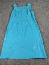 Lennie New York Dress Size 10 Blue Linen Embroidered Beach Umbrellas Coastal Y2K
