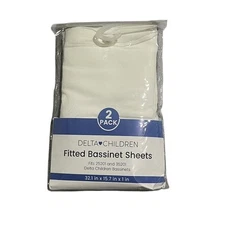 Delta Children Bassinet Fitted Sheets 2 Pack White 32x16x1 Fits 25201 35201 NEW