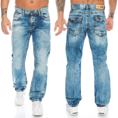 Cipo & Baxx Herren Regular Fit Jeans Hose 434 Blau Dicke Nähte Freizeit Pants