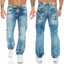 Cipo & Baxx Herren Jeans Regular Fit, Destroyed Look – Dick Genäht, Stonewashed Blau