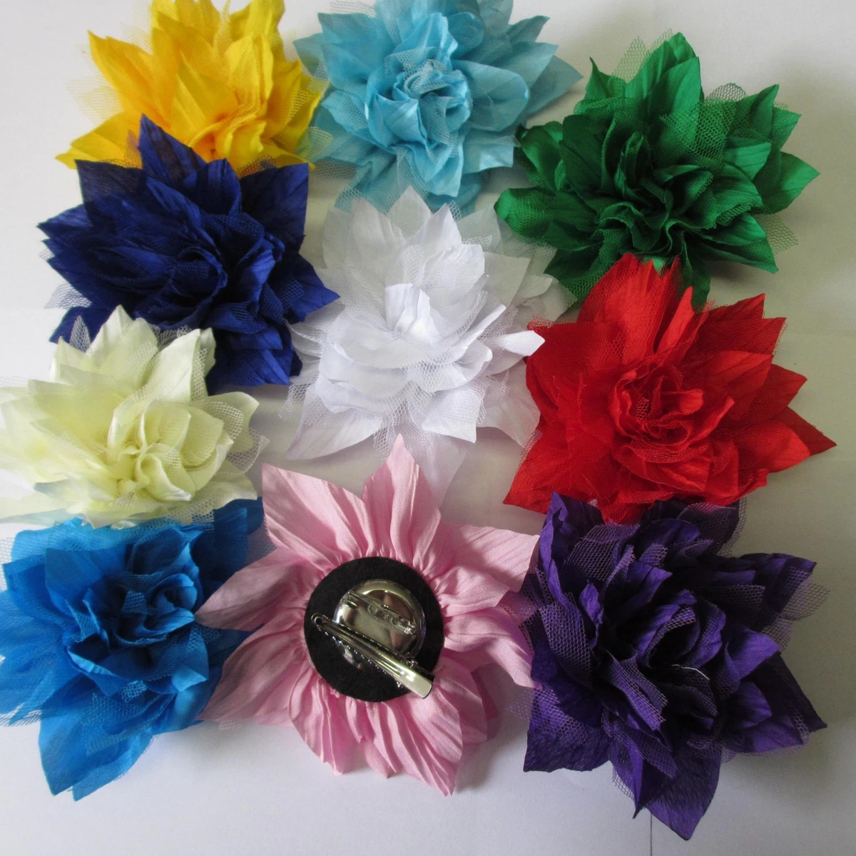 Gorgeous Fabric Flower Corsage Brooch Red White Black Pink Mustard