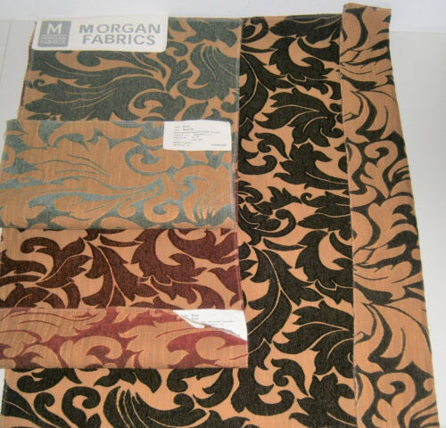 3 Morgan Fabric Samples Velveteen Damask Fabric Rivoli Pattern 27x27 & 23x13 - Afbeelding 1 van 2