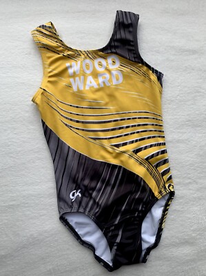 GK ELITE Gymnastics Leotard WOODWARD Camp LEO Yellow Black TIGER STRIPE Tank  CL