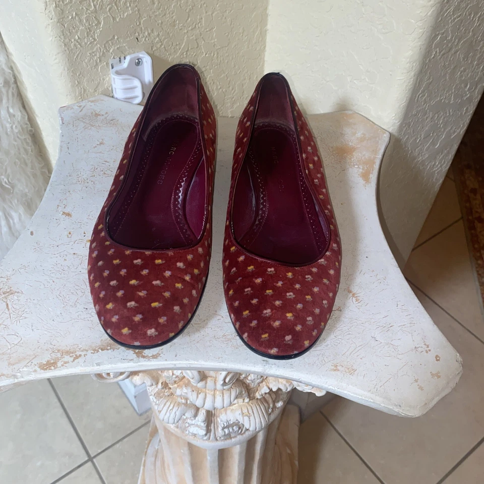 Marc Jacobs Burgundy Preppy Velvet Floral Ballet Flats Womens 8.5M Italy - Image 4 of 4