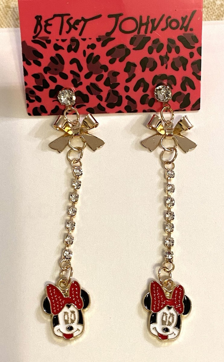Betsey Johnson Crystal Bow Rhinestone Mickey Mouse Long Dangle