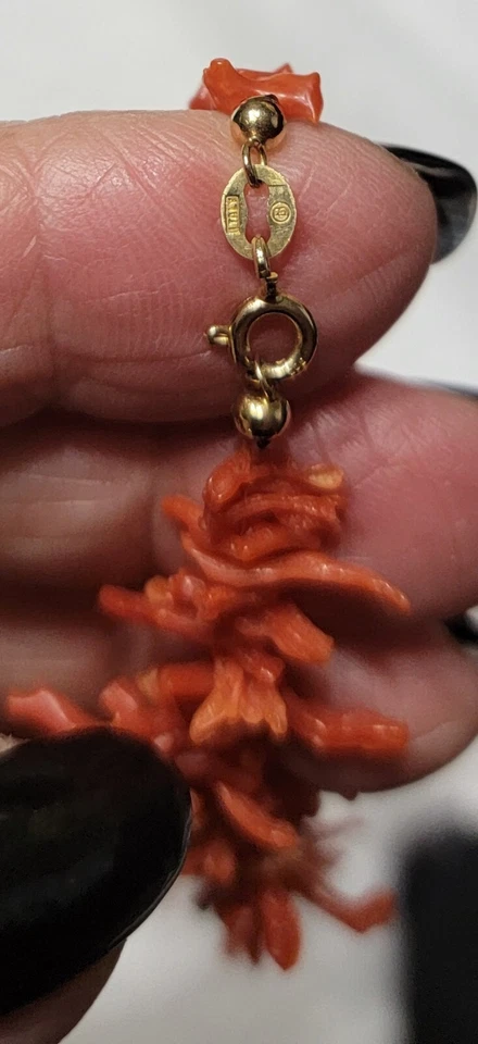 CORAL Rojo/Naranja Antiguo Collar Cierre Oro 14 K Foto 4 de 4