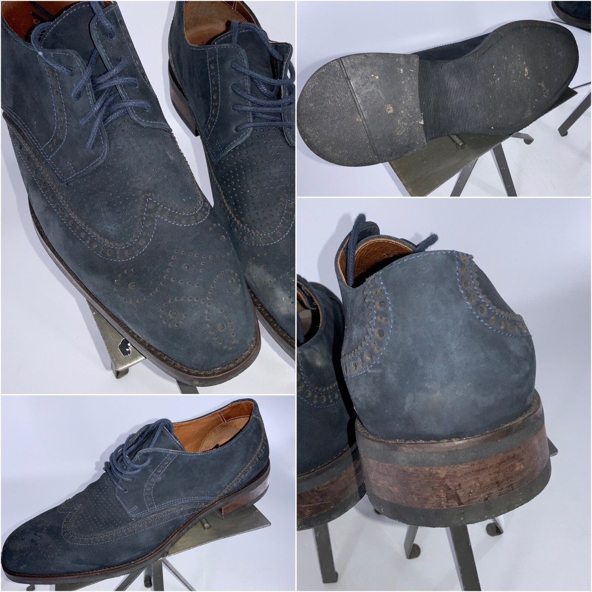 Donald J Pliner Wingtip Lace Shoes Sz 9 Navy Blue Sued  display picture 3