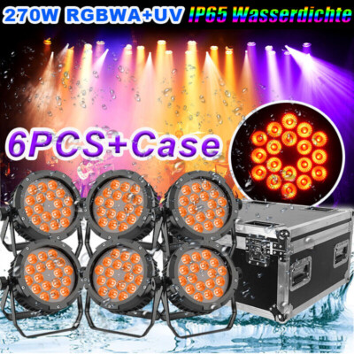 6X Par Strahler DMX 18 LED 6in1 RGBWA+UV 270W Bühnenlicht Show IP65 Wasserdichte