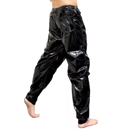 Herren Metallic Kunstleder PU Hose Tapered Hose Shinny Tanz Schausteller Kostüm - Bild 2 von 38