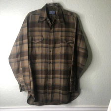 Pendleton Mens  Flannel Shirt Size 16 Long Brown Rust Plaid Virgin Wool Vintage