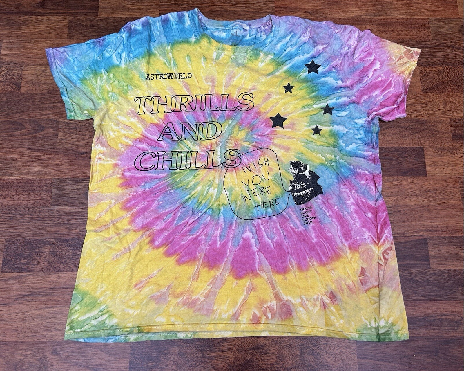 Travis Scott “Astroworld” Thrills And Chills Europe Tour 2018 Tie Dye T-shirt XL