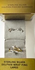 VINTAGE Sterling Silver DOLPHIN Wrap Bypass Adjustable LG RING & Stud EARRINGS