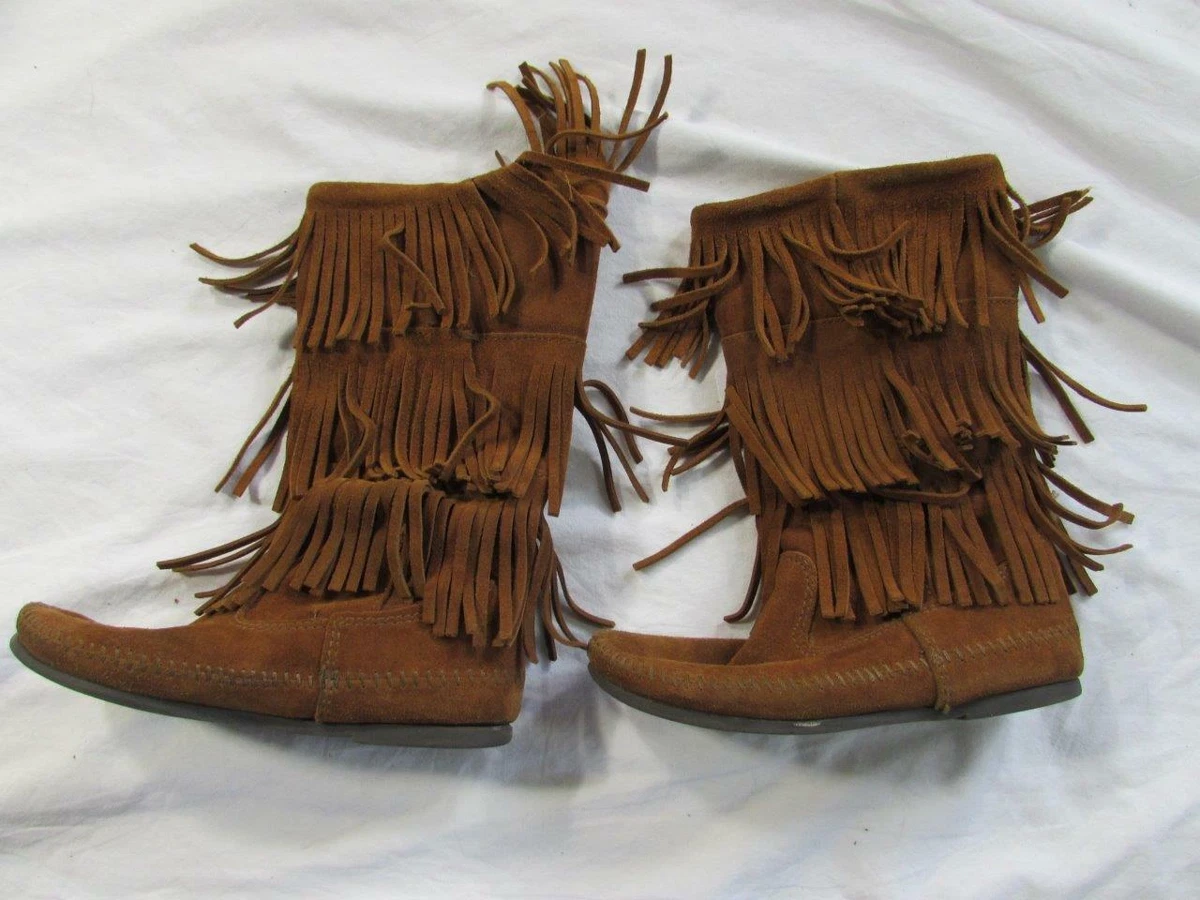 Tall fringe moccasin boots sales