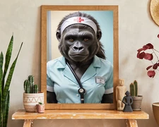 Nurse Gorilla Portrait, Animal Portrait, Realistic Animal Portrait, Wall Art