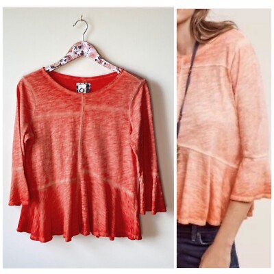 Anthropologie AKEMI + KIN Seamed Peplum Orange 3/4 Sleeve Oversized Top Size XS
