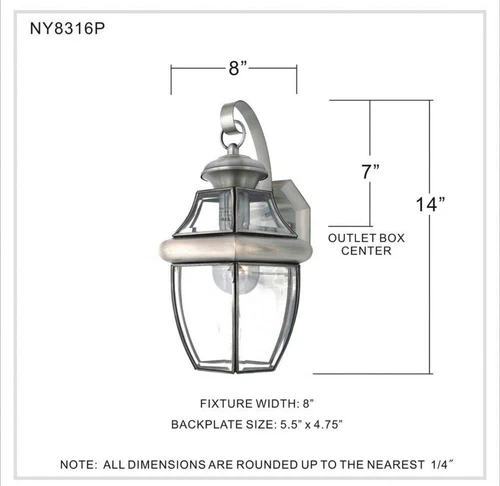 Quoizel NY8316P Newbury Light Outdoor Wall Lantern, Pewter Finish - 2 Pack - Picture 3 of 3