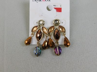 Style & Co Gold Tone Bronze Stone Chandelier Dangle Earrings #1324