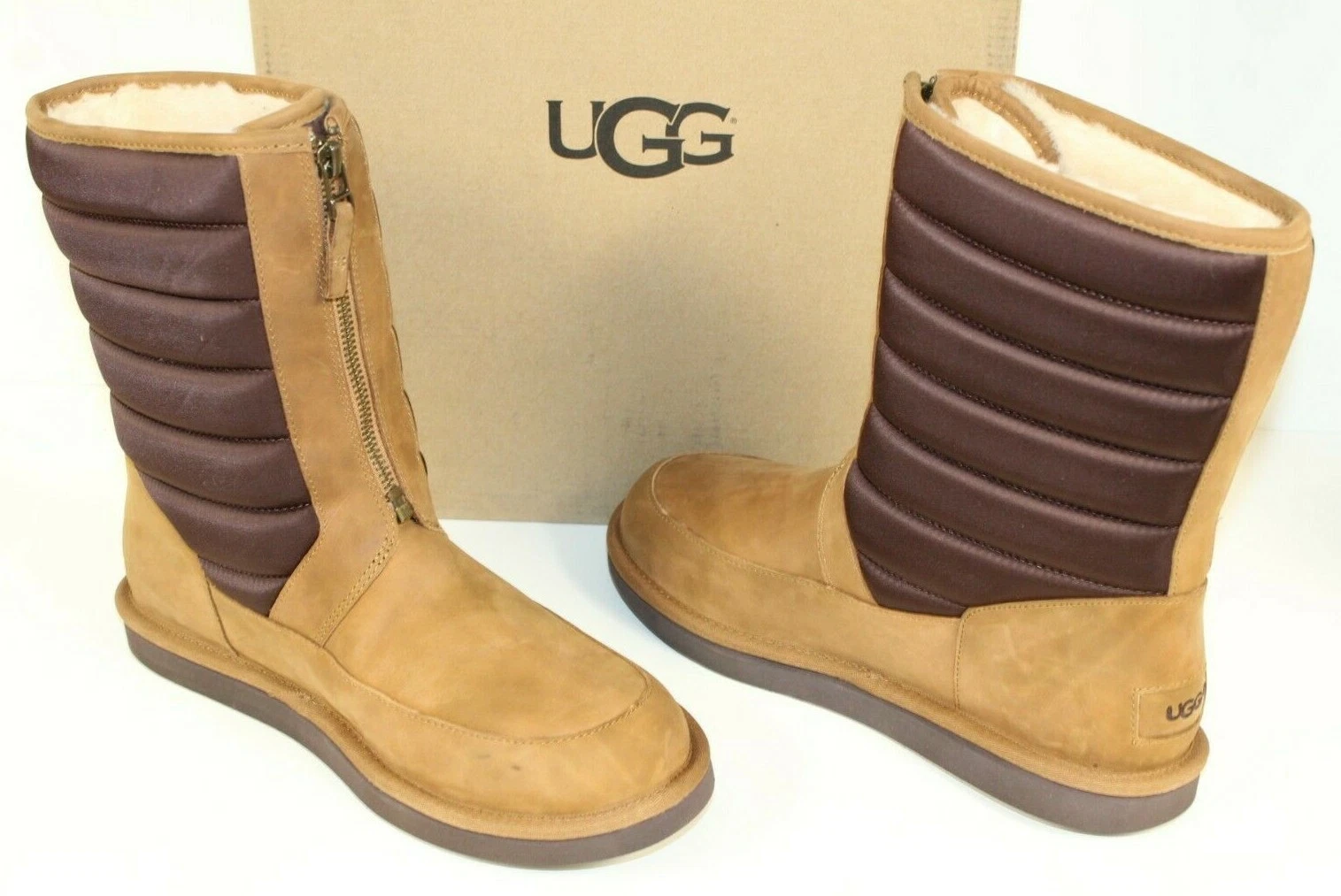 Stivali da neve UGG Australia 1013292 Zaire corti zip pelle di pecora scamosciata castagno 10