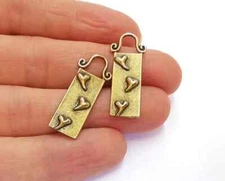 2 Heart Dangle Antique Bronze Plated Charms jewelry Accessories G20710