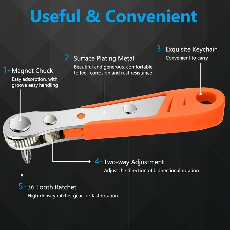 Ratcheting Right Angle Screwdriver Hex Drive 90 Degree Offset + 10Pcs Bits Set - Image 3 of 4