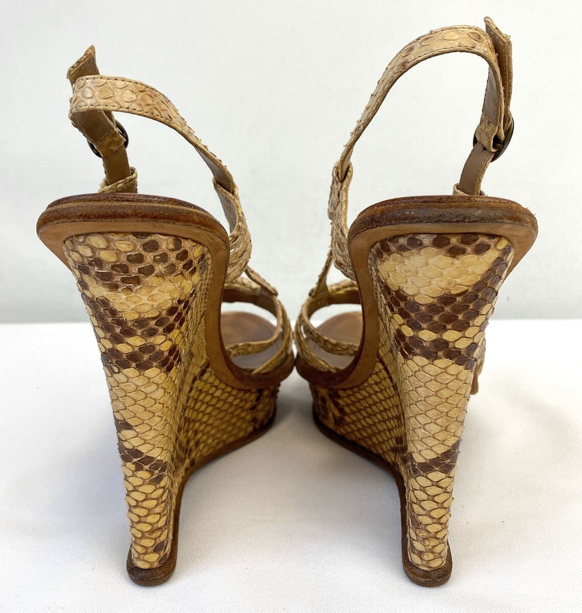 BOTTEGA VENETA Beige Python Leather Sandals Wedges 39.5 9.5 BOTTEGA VENETA Beige Python Leather Sandals Wedges 39.5 9.5