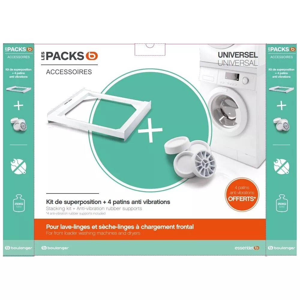Kit de superposition ESSENTIELB + 4 patins pour stopper le bruit du lave-linge