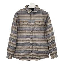 SWISS+TECH Men’s LS Plaid Flannel BROWN/TAN/POWDER BLUE- Size Medium Striped