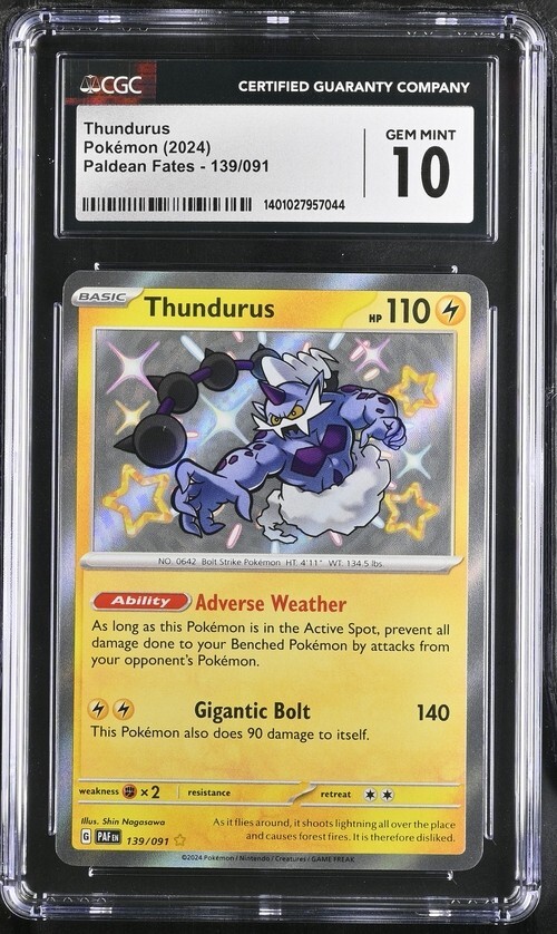 CGC Gem Mint 10 Thundurus Baby Shiny 139/091 Pokémon Paldean Fates