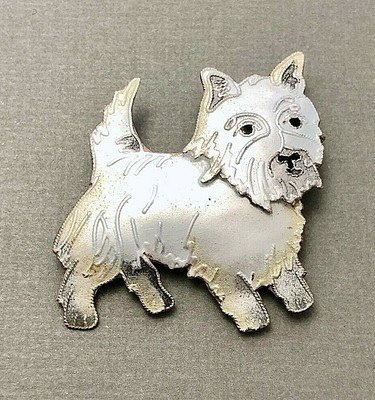 Brooch West Highland Terrier Puppy Adorable Gold Color Enamel Pin