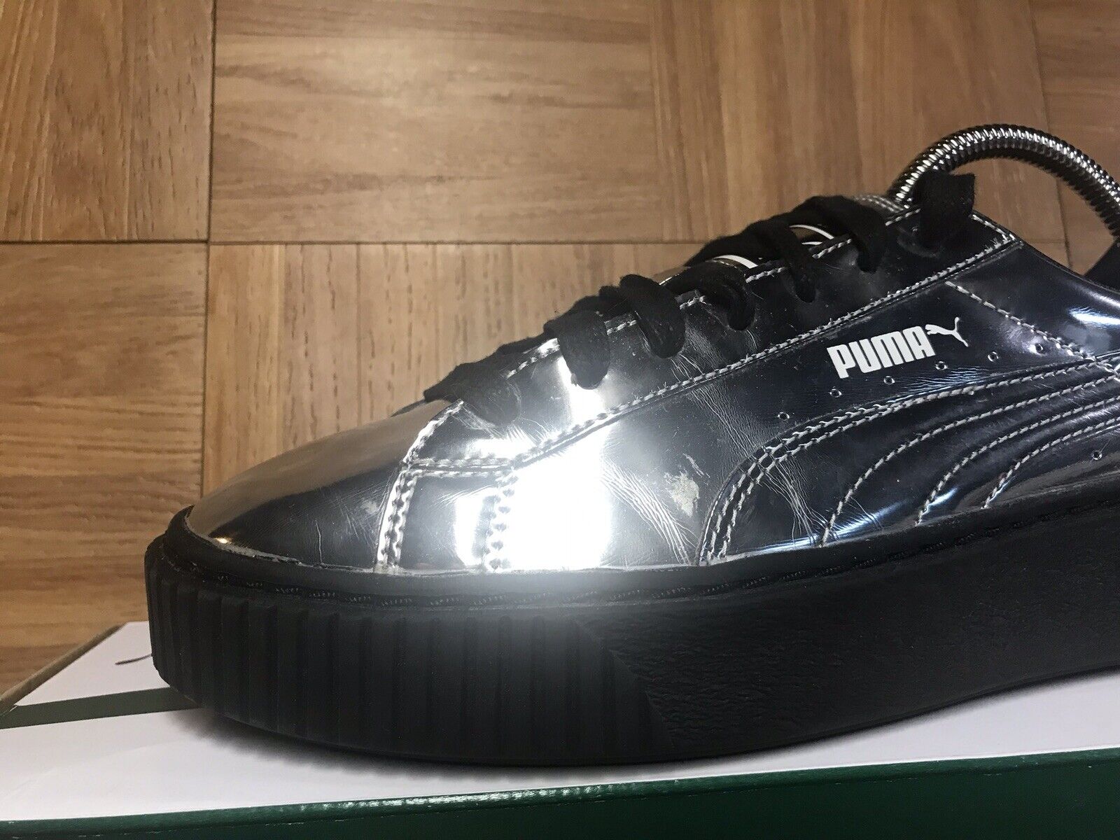 kalkoen Alstublieft jogger RARE🔥 Puma Basket Platform Metallic Silver Mirror Black Sz 8 Women&#039;s  Creepers | eBay