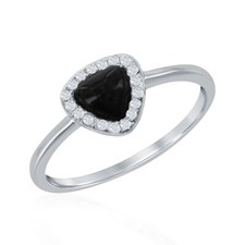Sterling Silver Triangle Onyx with CZ Border Ring, Size 8