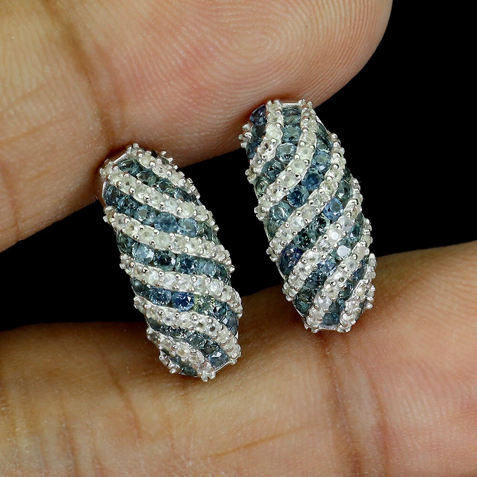 Orecchini In Argento Sterling 925 Zaffiro Rotondo Diamante Taglio Topazio Gemma - Immagine 2 di 4